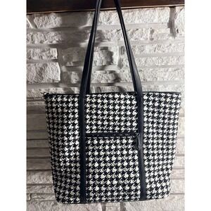Vera Bradley Houndstooth Quilted Tote Bag Black White Zip Top Shoulder Bag